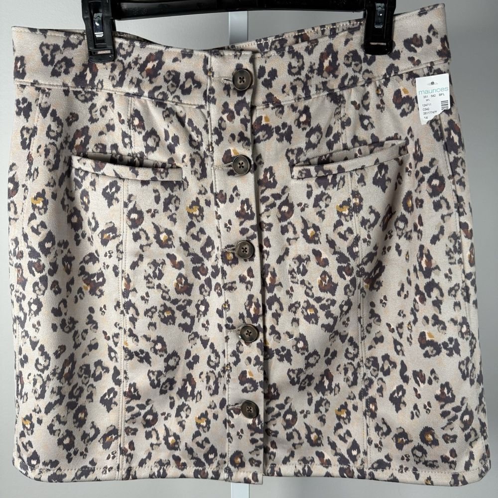 Maurice's Mini Skirt Size 14 Cheetah Print Faux Suede Button Front & Pockets NWT
